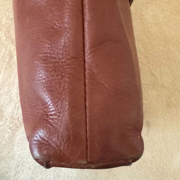 Margot NY Mary Scoop Crossbody Leather Purse Double Zipper Brandy Brown - Picture 6 of 13